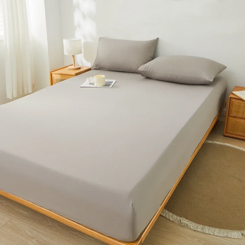 Brushed Mattress Cover Double/Queen Size Solid Color Fitted Sheet For Double Bed Anti-Mite 침대커버 200X220cm 매트리스커버 (No Pillowcase): See below for size descriptions / light yellow