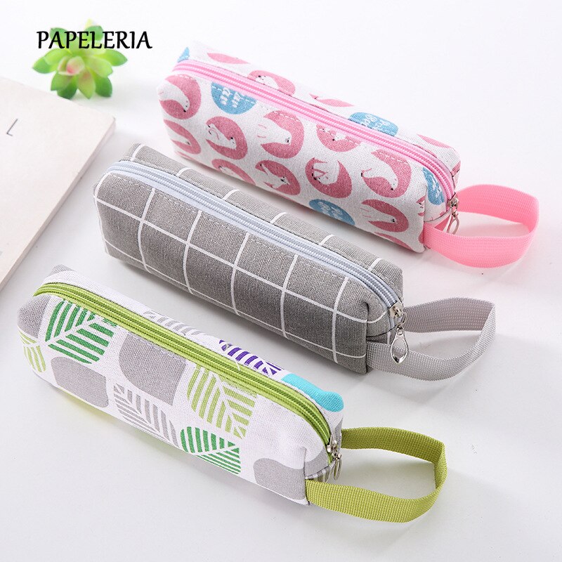 Estojo de lona quadriculado preto, estojo de lápis de abacate em formato de cacto, bolsa para lápis para meninos e meninas, caixa de lápis de papelaria para escola