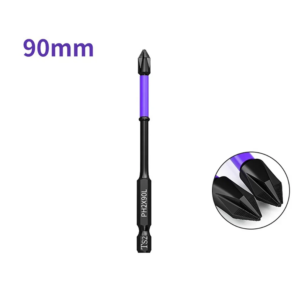 1pc ph2 magnetiske skrutrekkere med batchhode og krysshardhet, slagbor, 25/50/65/70/90/150mm sklisikre skrutrekkerbits: Gul