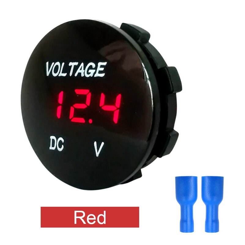 Rund vandtæt auto båd bil motorcykel mini digital voltmeter  dc 12v-24v led panel volt spændingsmåler tester monitor display: Rød