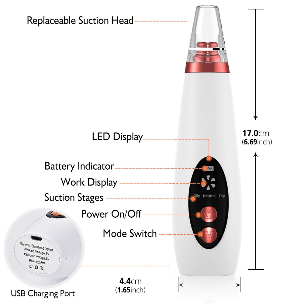 Blackhead Remover Face Deep Nose Pore Acne Cleaner Pimple Removal Vacuum Suction Deep Facial Clean Diamond Beauty Skin Care Tool