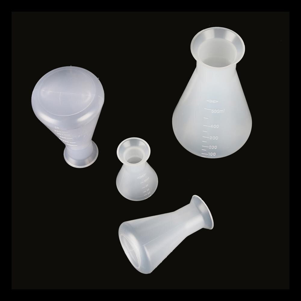 Plast erlenmeyer kolbe smal hals konisk trekant kolbe kjemi laboratorie analyse instrument 50/100/250/500ml