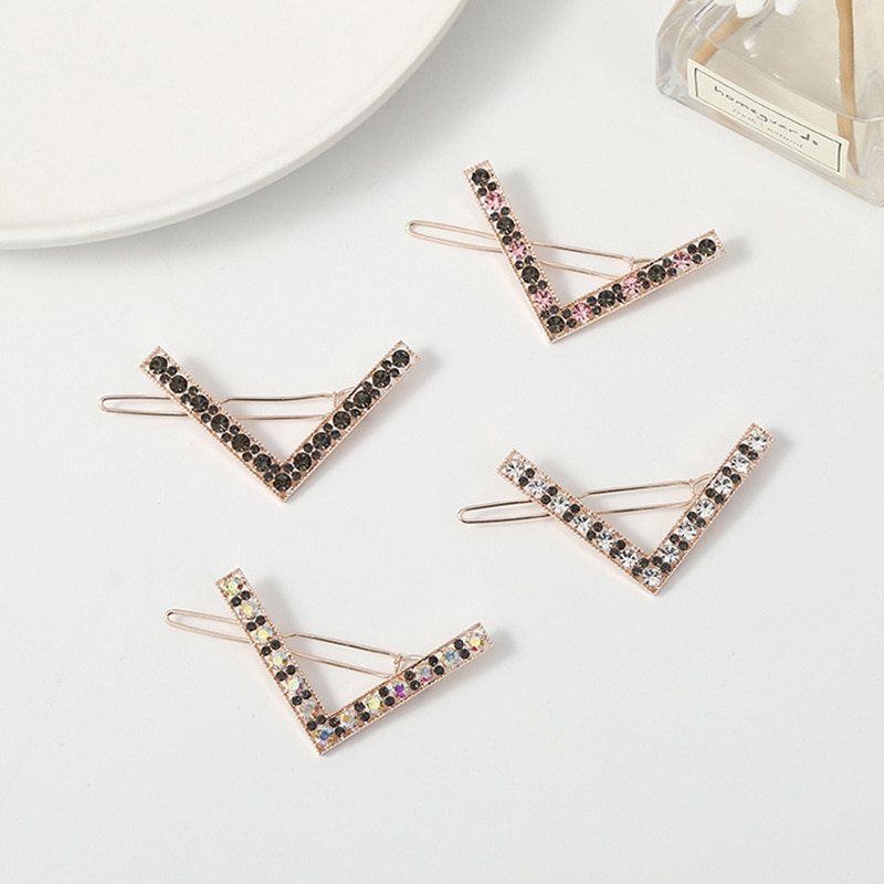 Pasador de Clip de pelo de , diadema de cristal geométrica de Metal, pasador circular con forma de V, soporte para niñas, accesorios de cabello para mujer
