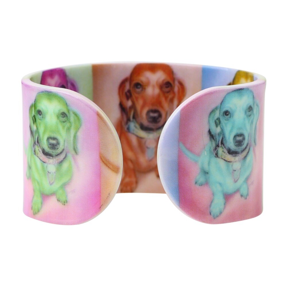 Bonsny Acryl Bunte Langhaarigen Dackel Hund Armreif Nachrichten Modeschmuck Für Frauen Mädchen Sommer Armbänder