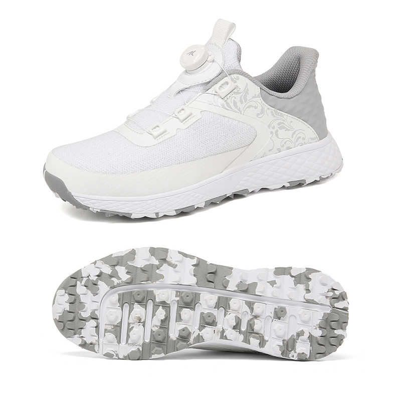 Zapatos de golf profesionales sin tachuelas para mujer, zapatos deportivos cómodos y transpirables ligeros, zapatos de entrenamiento: Blanco / 37