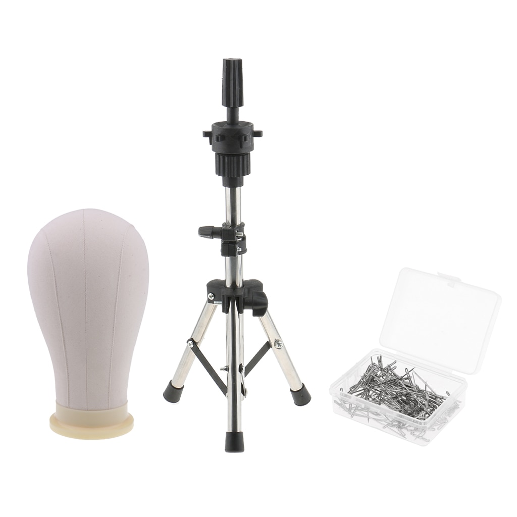 22inch Block Cork Mannequin Head Training Manikin for Wigs Practice Hat Display with Tripod Stand &amp; T Pins Wig Head Stand