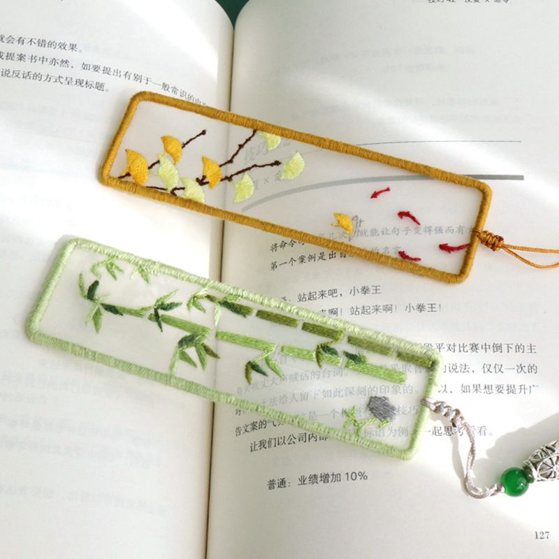 DIY Embroidery Bookmark Chinese Style Vintage Handicrafts DIY Material Kits Beginner Embroidery Fringed Bookmark
