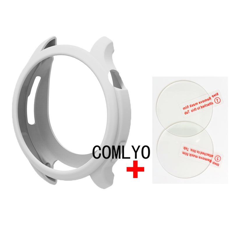 For Amazfit GTR 4 Case Silicone Soft Protective Shell Bumper half Cover Glass Screen Protector Film: WHITE