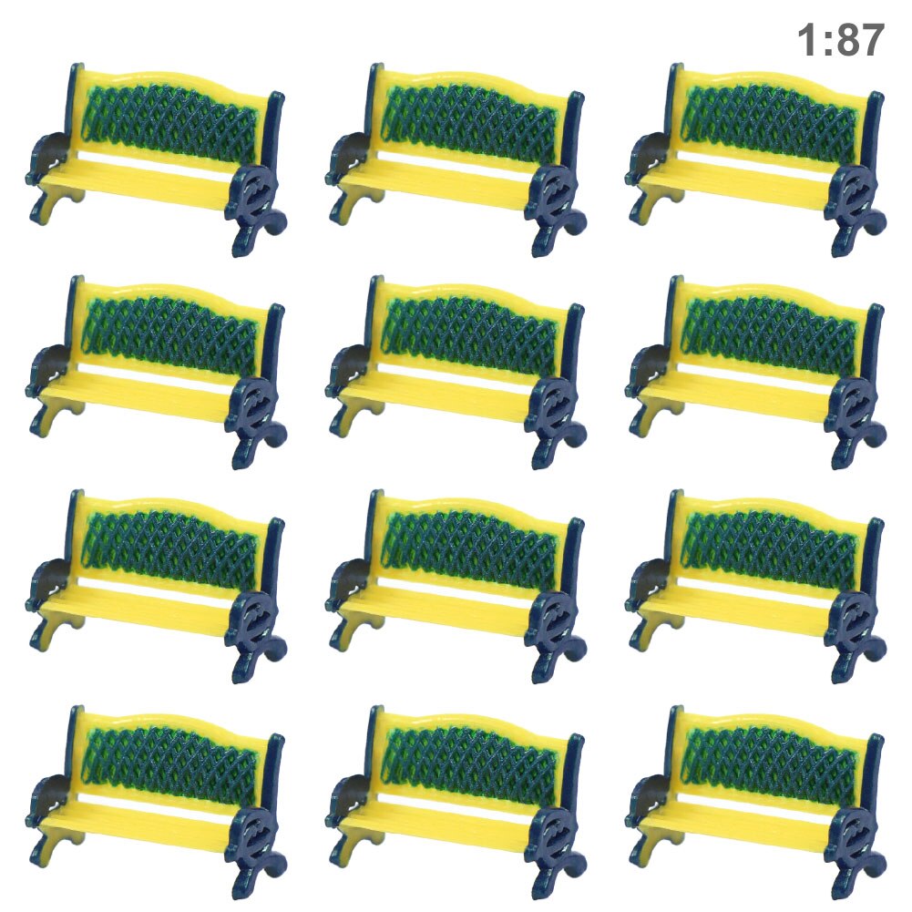 12 stk modell togplattform park gate seter benk stol sofa 1:87 ho skala  zy35087 gårdsstoler jernbane modellering: Gul og svart
