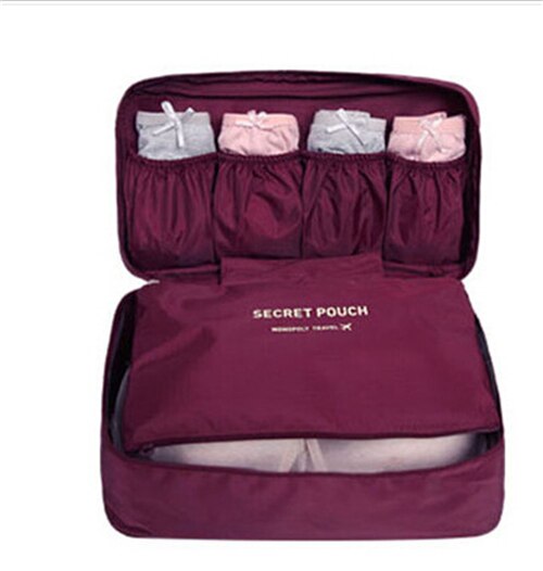 6 farver kvinders undertøj opbevaringsboks taske rejse nødvendighed sokker tøj bh vandtæt arrangør kosmetisk makeup pose taske taske: Vin