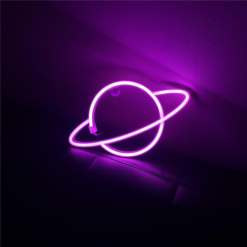 Planet Neon Sign Led Neon Wall Signs Pink Neon Lights Hanging Neon Light for Bedroom Kids Room Bar Hotel Shop Office Party
