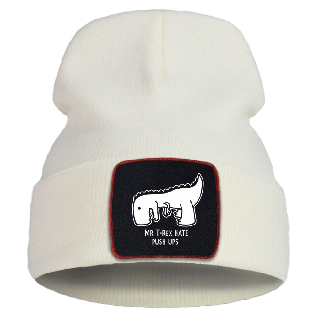 Mr T rex haine Push Ups imprimer Bonnet chapeau unisexe Hip Hop Bonnet casquette en plein air respirant tricoté casquettes hiver coton Skullies chapeaux: beige5