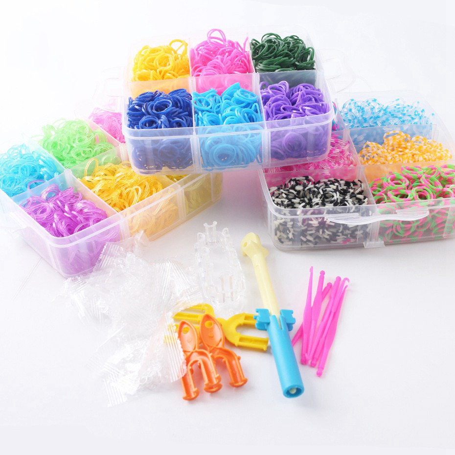 Låt oss göra 1800pc diy leksaker gummi vävstol band stickning armband elastisk regnbåge väv vävstol vuxna barn förälder-barn leksak