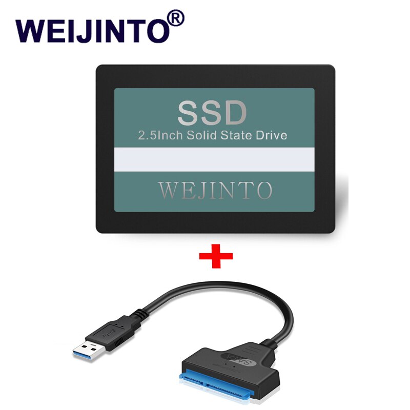 WEIJINTO SSD 120GB 2,5 Interne Festplatte Disc Interne Solid State Drive 2,5 "120 GB SSD 128GB & USB3.0 zu 22pin sata3 adapter