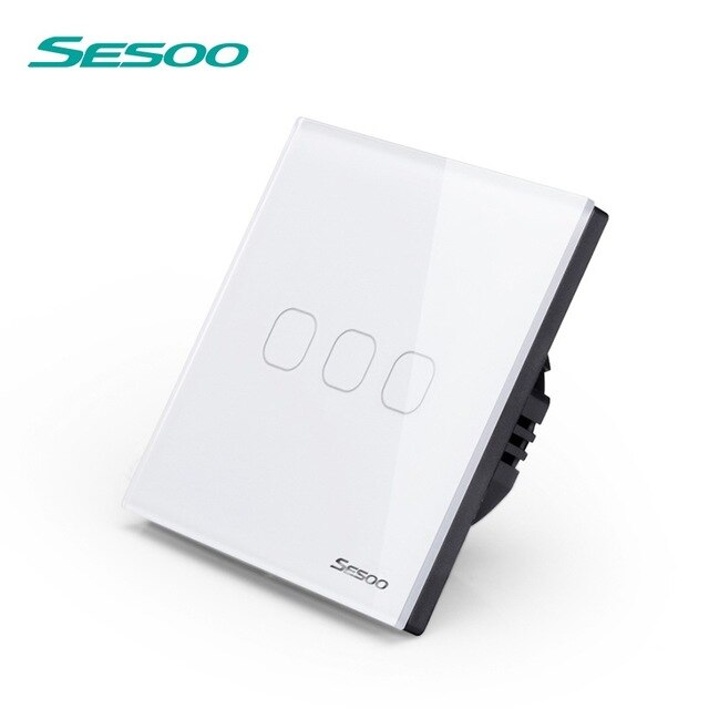 SESOO – interrupteur mural tactile sans fil avec télécommande, 3 boutons, 1 voie, panneau en verre cristal, norme ue, LIVOLO: white Touch Switch