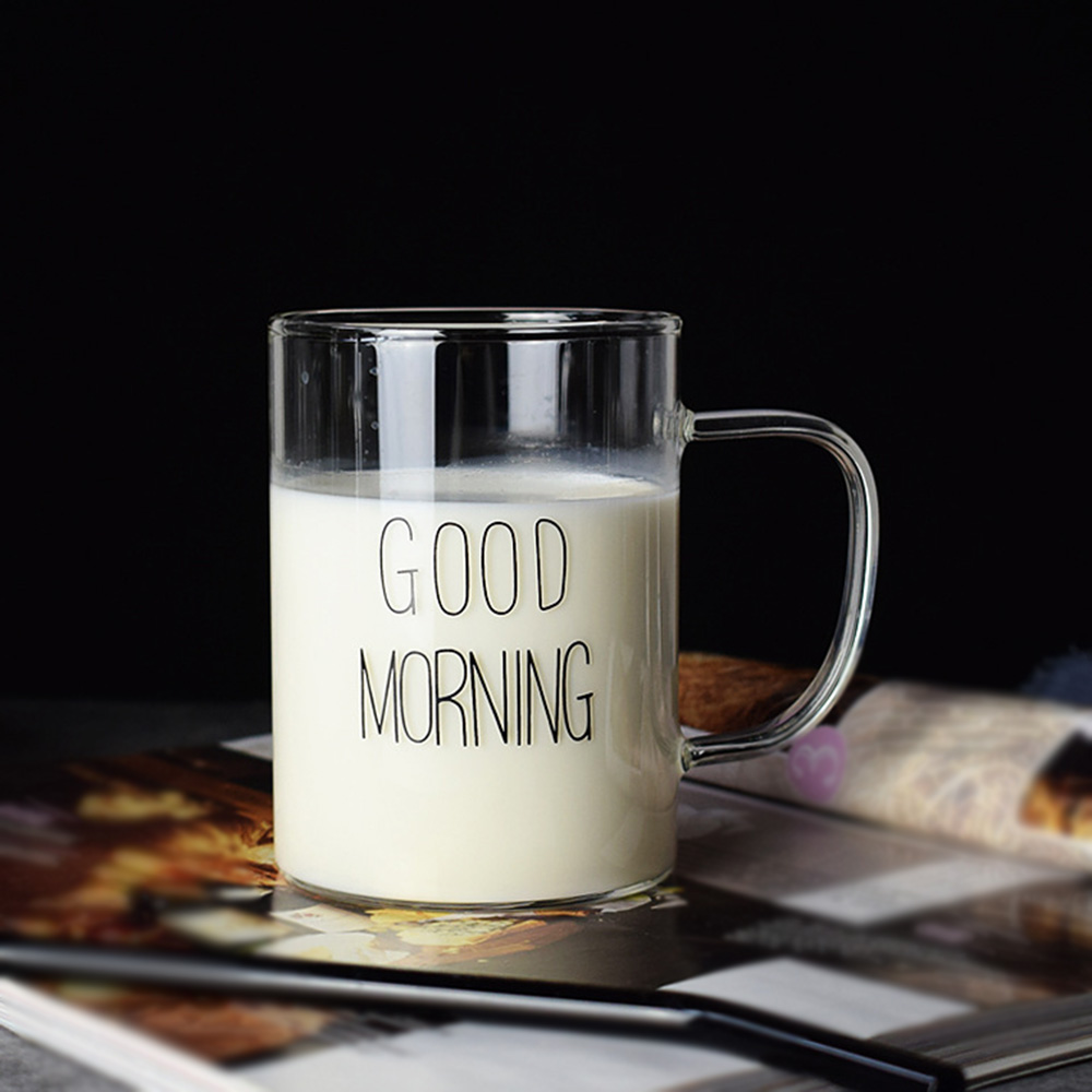 Goedemorgen glazen mok koffie melk ontbijt beker beker met handvat transparant drinkgerei huishoudelijk cadeau voor kinderen set