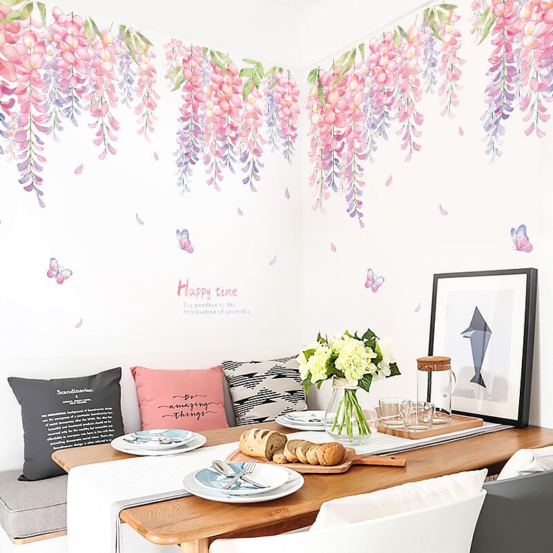 Pink Room Decor Wall Sticker Flowers Decoration Be... – Grandado
