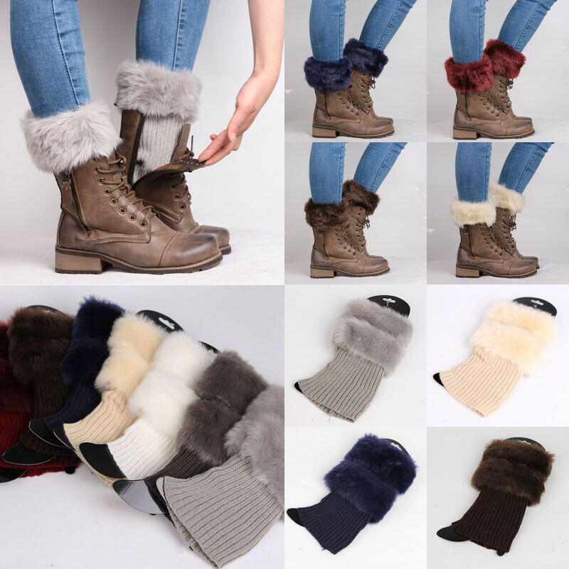 Dames herfst winter casual dames gebreide laarzen manchetten bont gebreide warme beenwarmers laarzen sokken beenwarmers schoenen set kerst