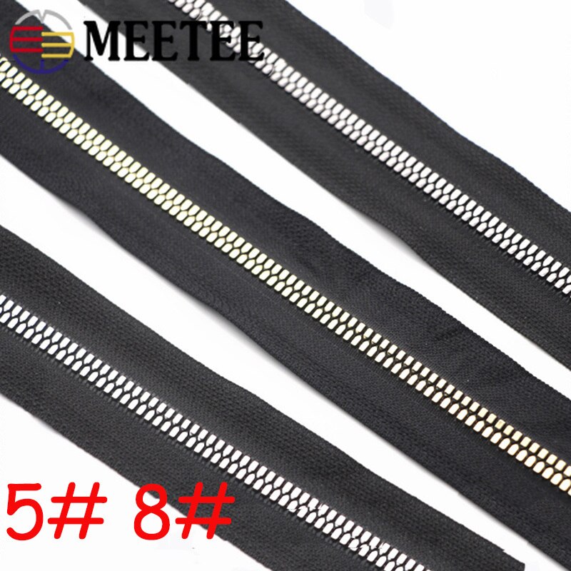 Meetee 2/4M 5# 8# Resin Zipper Teeth Coded Loaded Resin Zip for Jacket Coat Sew Bag Zips Repair DIY Garment Accessory