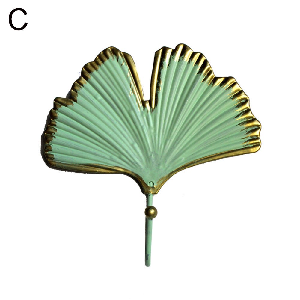 Metal Leaf Shape Wall Mounted Hanging Hook for Home Living Room Wardrobe Clothes Hat Scarf Key Bag Hanger Rack Wall Decoration: Green C