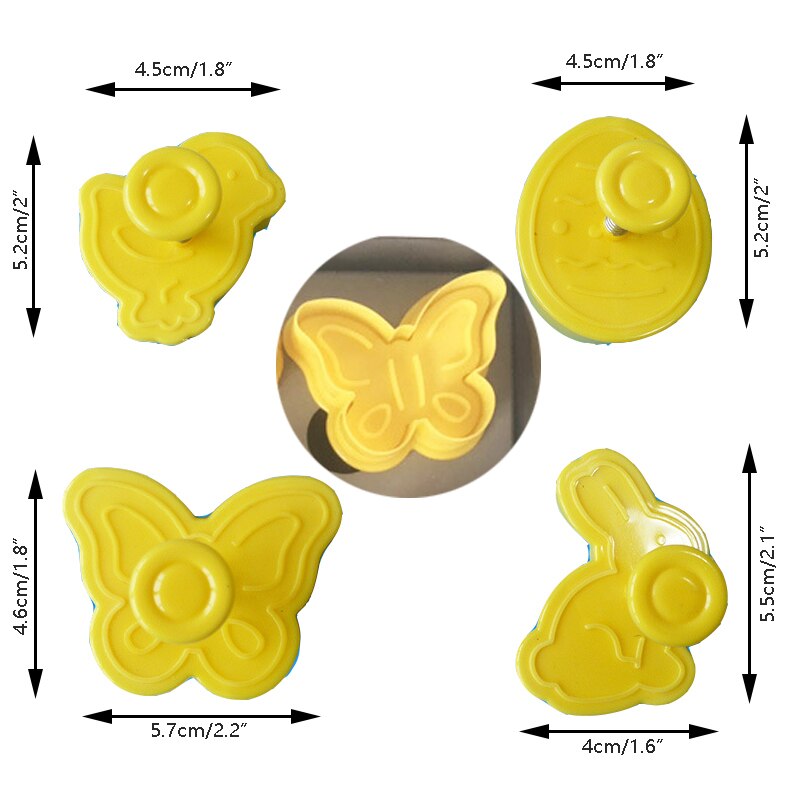 4Pcs Easter Bunny Pattern Plastic Baking Mold Kitchen Biscuit Cookie Cutter Pastry Plunger 3D Die Fondant Cake Decorating Tools