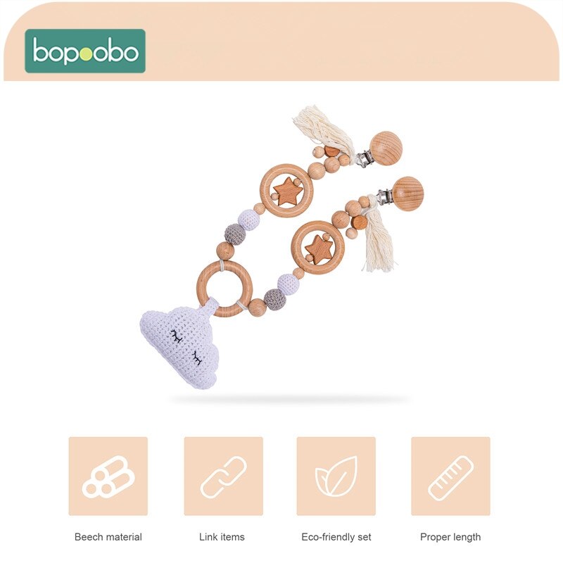 Bopoobo 1PC Crochet Cloud Baby Rattle Infant Toys For Crib Mobile Bed Bell Toy Pram Cart Chain Wooden Stroller Mobile Newborn