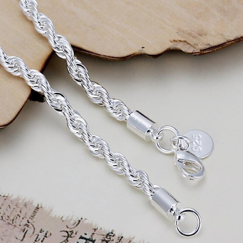 Bracelet torsadé pour femmes et hommes, chaîne en corde de 4mm, plaqué argent, bijoux pour de mariage