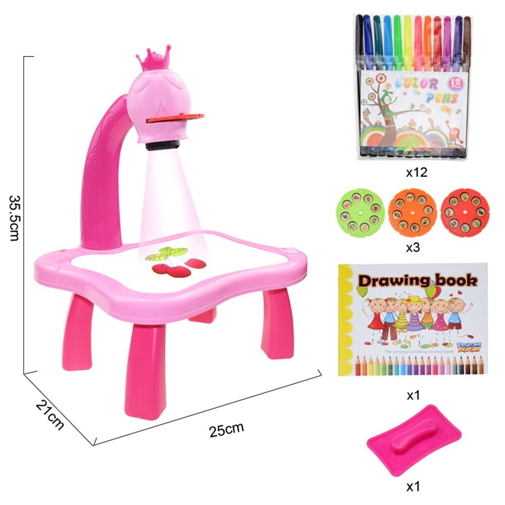 Children Led Projector Art Drawing Table Toys Painting Board Desk Arts Crafts Educational Learning Paint Toy For Kids: B pink