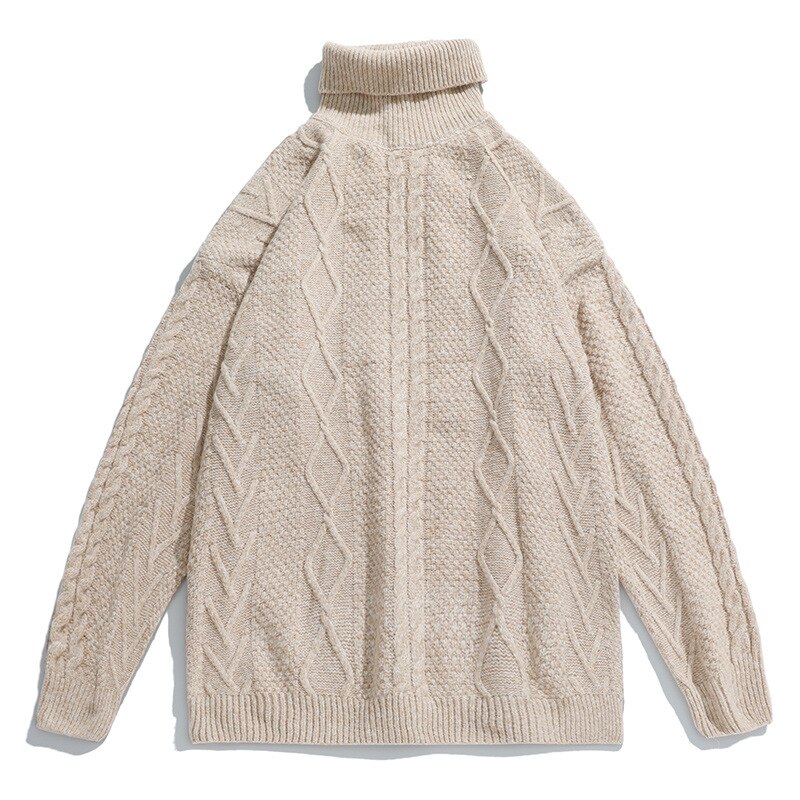 Pull Jacquard à motif Argyle pour homme, pull classique à manches longues et col roulé, Style japonais, ample, en tricot, collection automne-hiver, H4038: H4038 Khaki / XXL