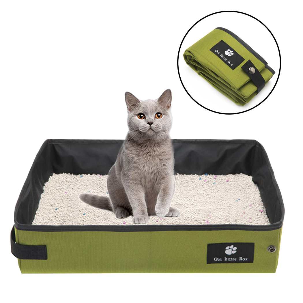 Plegable caja de arena portátil plegable Splash prueba gato bandeja para arena de la tela de Oxford gato caja de arena para viajar en coche al aire libre: Black