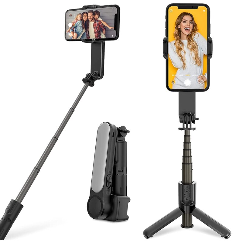Bildstabilisator, ausziehbarer handy-stabilisator mit 360 °-drehung, selfie-stick-stativ mit fernbedienung und aufhelllicht für smartphones