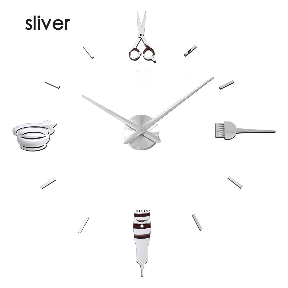 Leuchtende 3D-Wanduhr, große Uhren, modernes , Luminova-Uhrenaufkleber, Spiegel, Friseursalon, Friseur-Haarschnitt: Schwarz / 20 Zoll