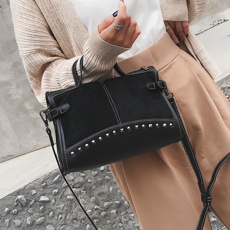 Leopardo bolsas bolso mujer fregar bolsa de hombro remache de bandolera con de varias telas nueva cremallera de alta capacidad de bolso