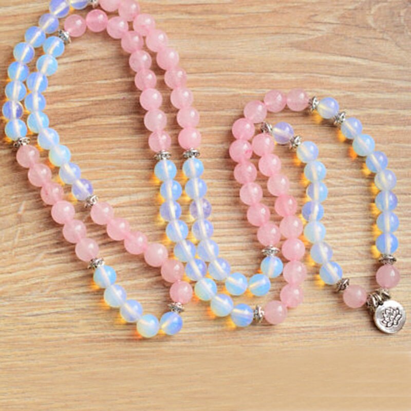 108 Spiritual Stones Natural Ge-mstone Mala Fertility Opalite RoseQuartz Bracelet Womens Wrap OM bracelet lotus mala