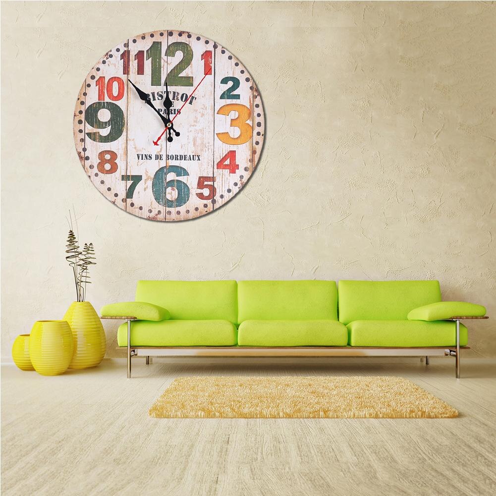 30CM Retro European Wall Clocks Round Bedroom Living Room Digital Dial Mute Metal Wall Clock Home Decoration