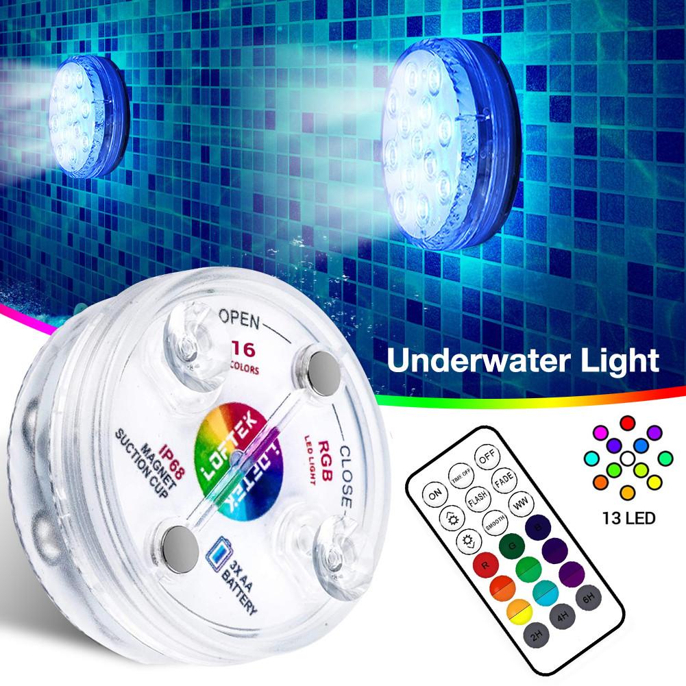 LED Pool Light Fountain Light Waterproof RGB Remote Control Submersible Light with Suction Cups Underwater Night Lamp