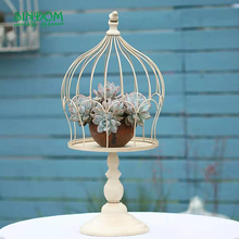 Wrought-iron Decorative Bird Cage Table Flower Stand for Balcony: white