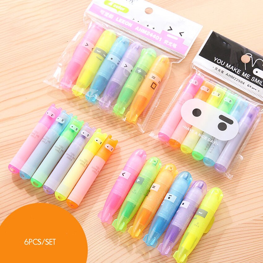 Multi-color Pocket Markeerstift Marker Verf Pennen Set, 6 STUKS, Marker Coloring Pennen Markeerstift, clear View, Ronde/Beitel Tip