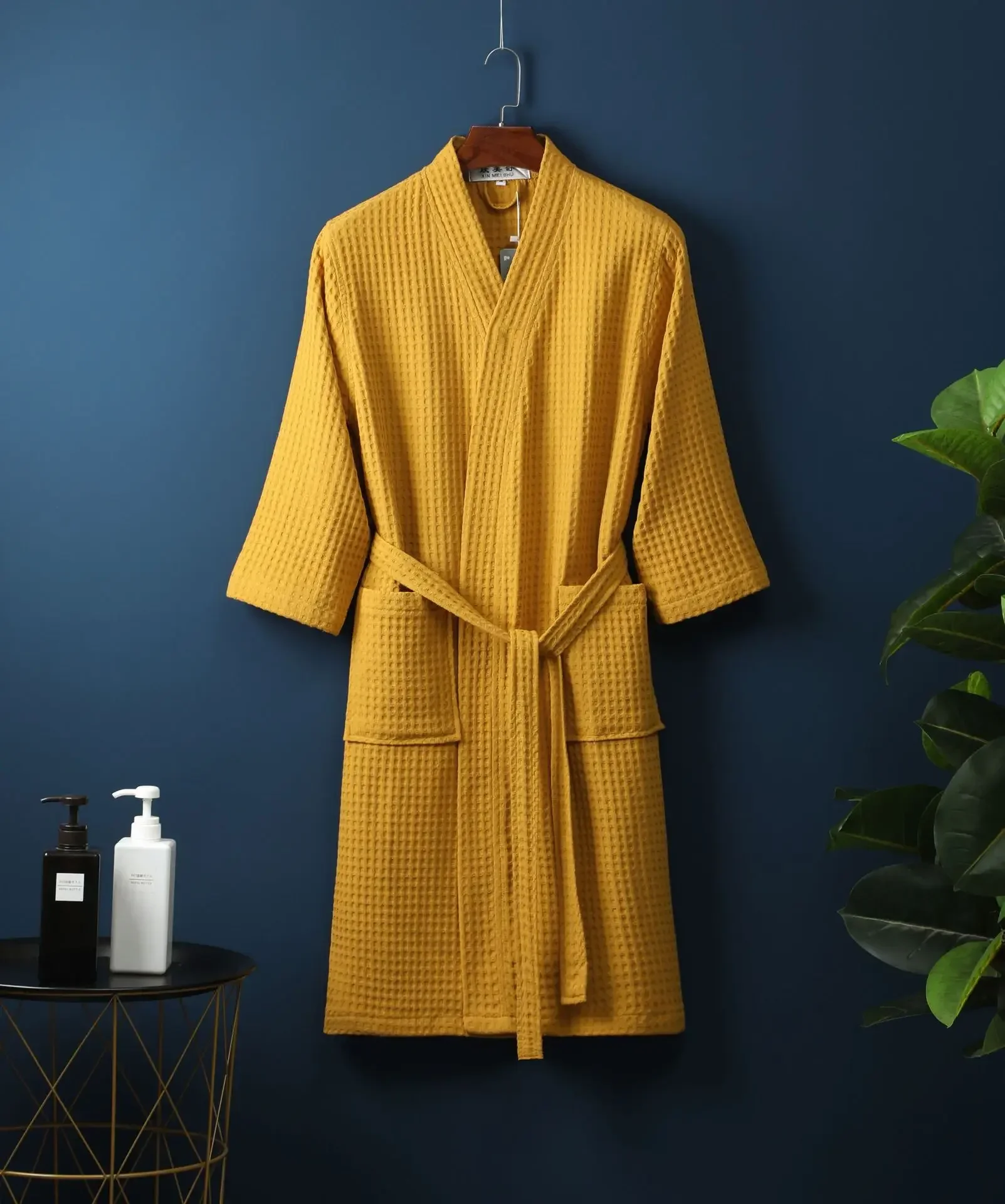 Baumwoll-Frottee-Bademantel für Frühling und Sommer, dünner Morgenmantel, langärmeliger Waffel-Bademantel, Hotel-Schönheits-Badetuch für Paare: XL / Black
