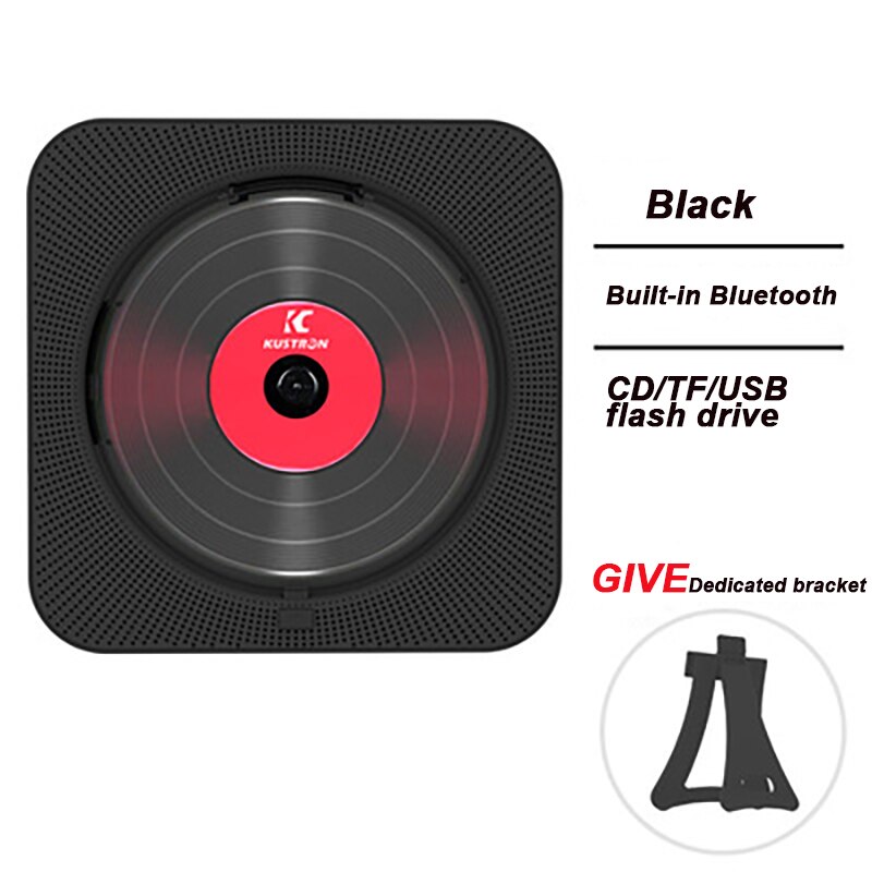 Portable CD Player Bluetooth Speaker Stereo CD Players LED Screen Wall Mountable CD Music Player With IR Remote Control FM Radio: Black