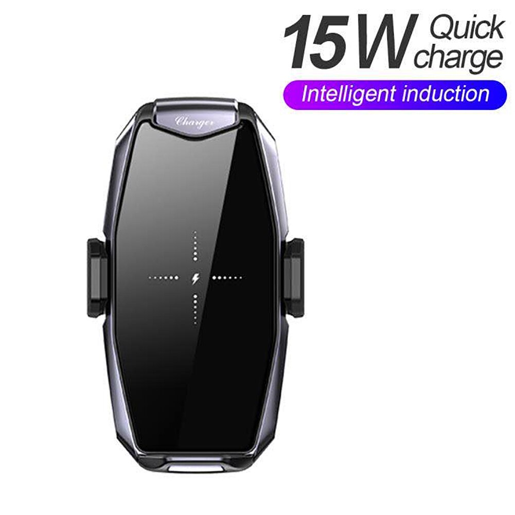 15w universele auto draadloze oplader telefoonhouder snellader 360 graden rotatie oplaadbeugel voor smartphones: C zwart