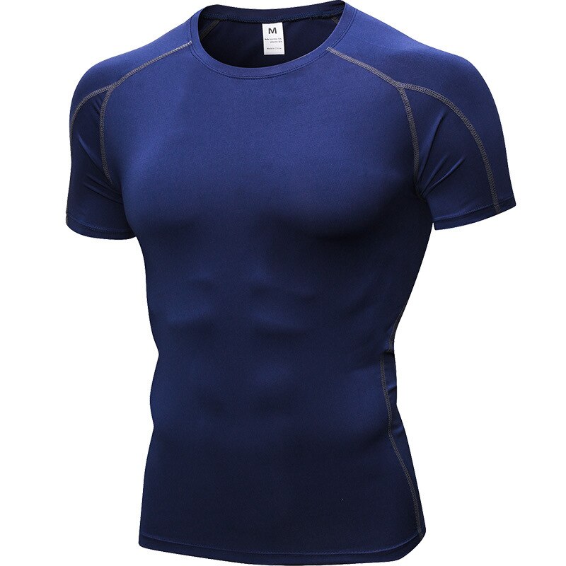 Wanayou mænd løbe t-shirts kortærmet,hurtig tørre anti-sved stramme sportstrøjer,elastisk træning øvelse fitness sport top: Flåde / Euro størrelse m