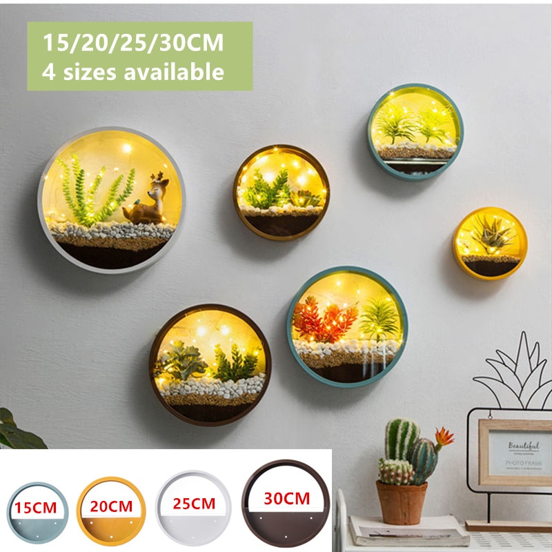 Moderne rund jern kunst glas væg vase med led lys indretning væg plantekasser hjem stue hængende urtepotte sukkulent plante potte
