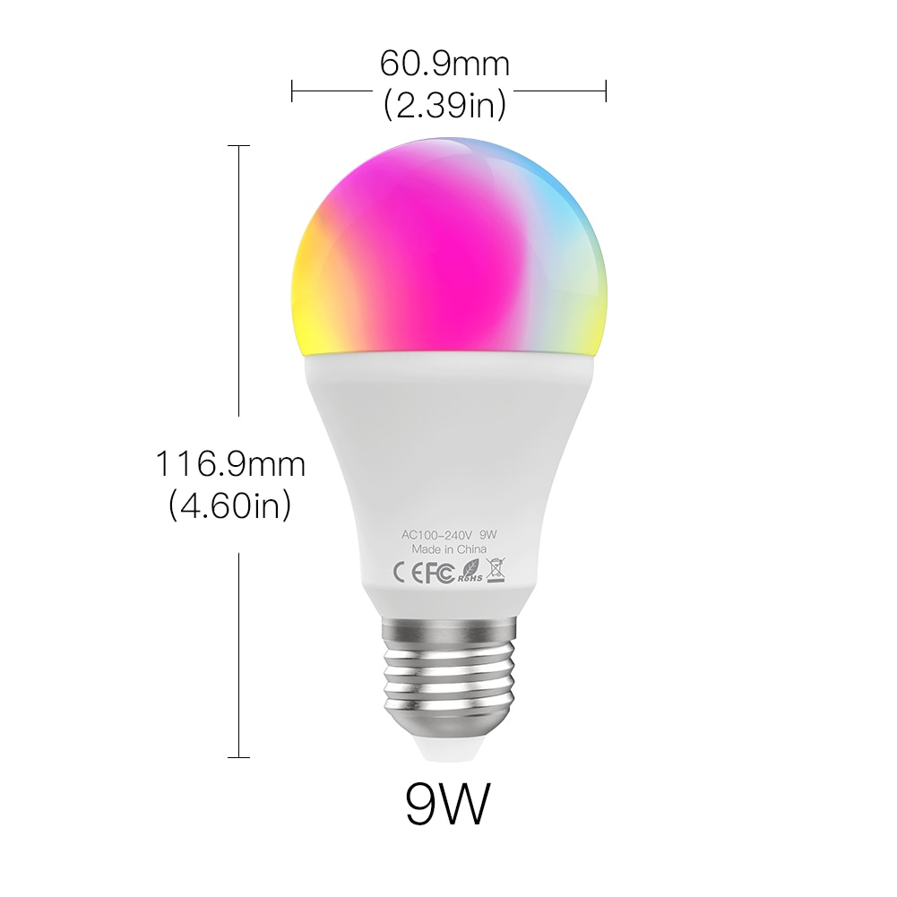 WiFi Smart LED Dimmable Lamp 9W,RGB C+W ,Smart Life Tuya App Remote Control Work with Alexa Echo Google Home E27