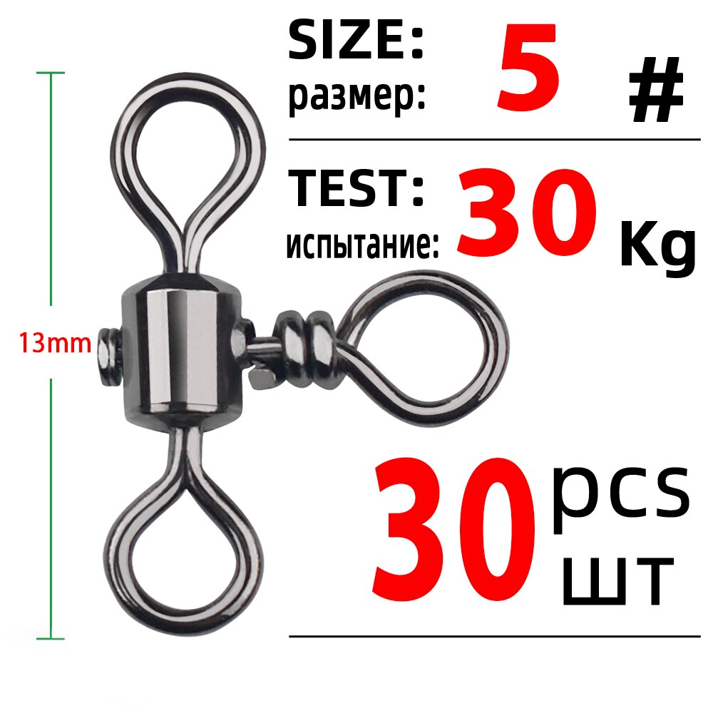 Dndyuju 30Pcs 3 Manier Barrel Cross Lijn Vissen Draaibare Met Effen Ring Messing Vissen Haak Lijn Connector Vissen Accessoires: Size 5