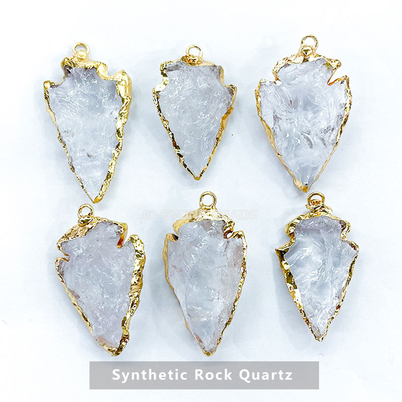 Natural Amethysts Opal Chalcedony Pendants Plating Golden Edge Arrow Shape Pendants for Jewelry Necklace Bracelets Accessories: Rock Quartz