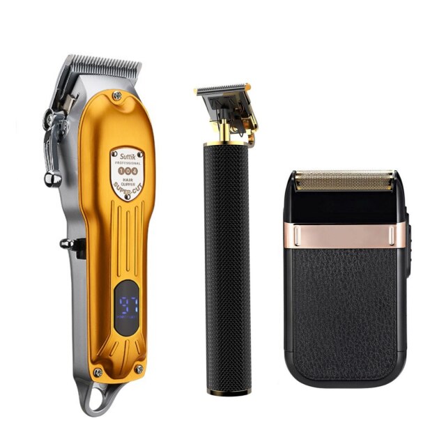 Barber Hair Clipper Trimmer Men Rechargeable Electric Finishing Cutting Machine Beard Shaver Cordless LCD Display: White