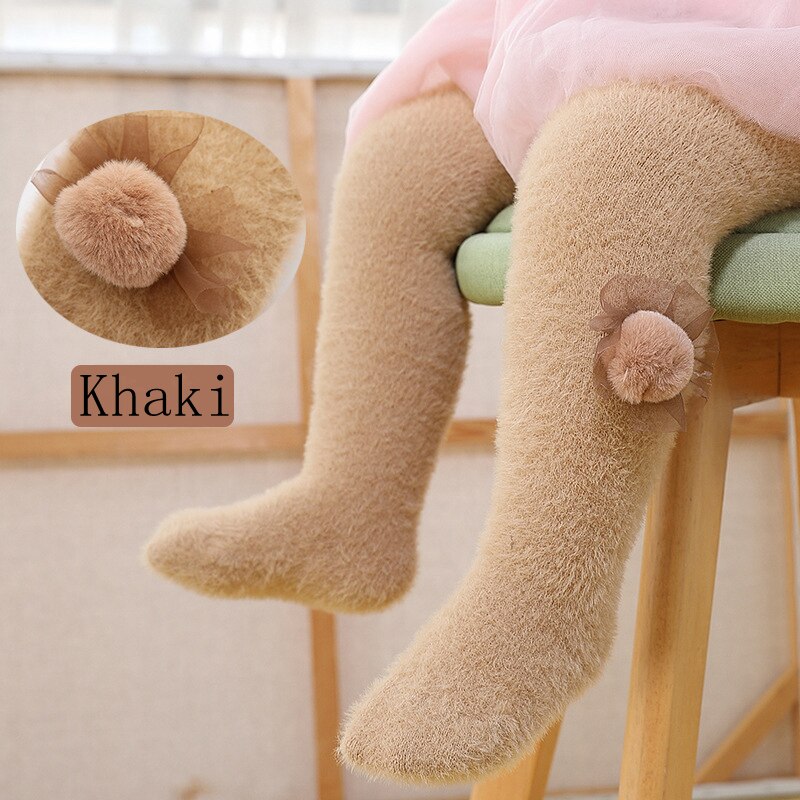 Kevät vauvan sukkahousut lasten tyttöjen sukat pehmustetut sukkahousut lapsille säärenlämmittimet pompom kukka tiukat vauvan likaiset värihousut: Khaki / 95-105 cm korkeus