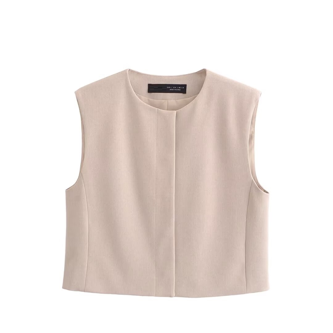 Tangada naisten lyhyt liivi napit vintage hihaton naisten takki 8 c 28: S / Beige