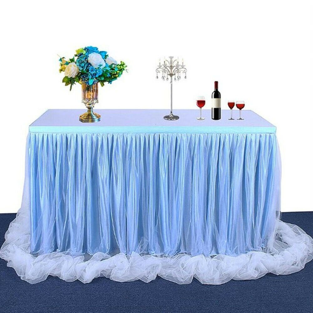 Tyl bord nederdel 1 stk fødselsdag bryllup festlig fest indretning dug 180 x 78cm bord nederdel vandtæt farverig: Blå